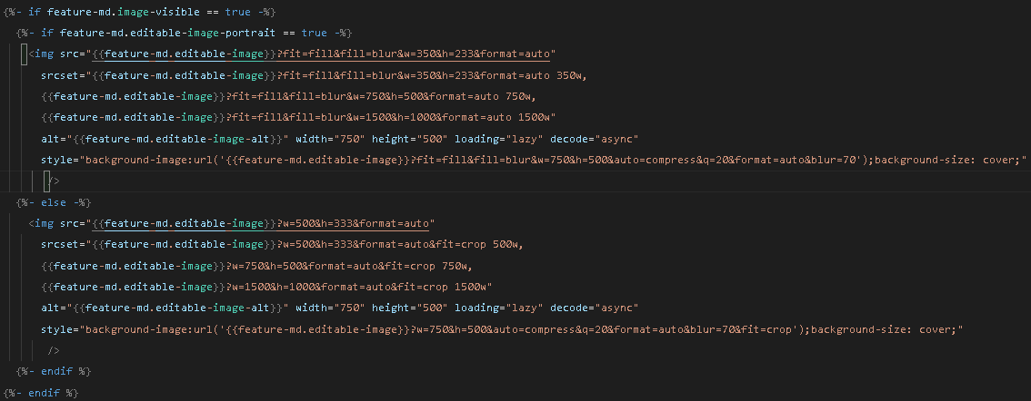 Snapshot of code for a image based component.