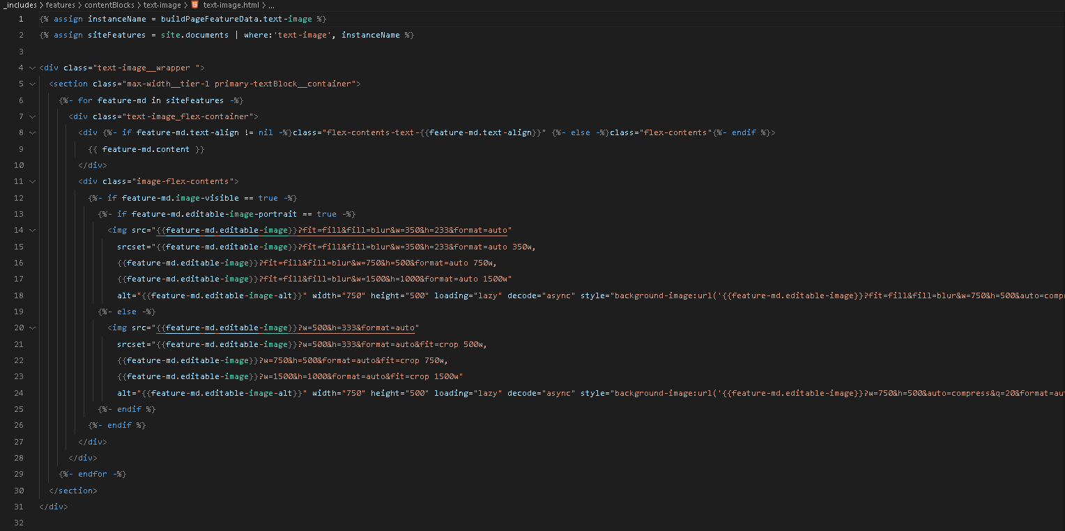 Snapshot of code for a image based component.